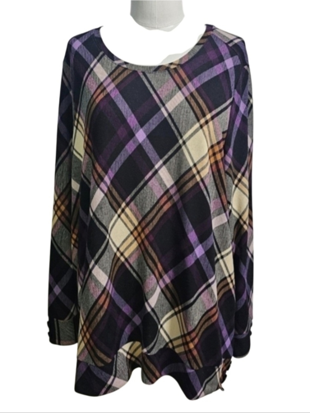 Erin London Women's Long Sleeve Plaid Whimsigoth Minimalist Top XXL